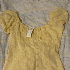 Yellow Eyelet Puff Sleeve Top
